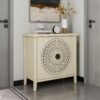 Hollow Carved 2 Door Accent Cabinet Sideboard Buffet Storage Cabinet With Adjustable Shelf For Entryway Living Room Bedroom - Natural - Image 4