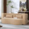 2 In 1 Convertible Sofa Bed, Full Size Folding Loveseat Couch With Soft Teddy Fabric, Floor Sofa Mattress With 2 Pillows, Space Saving Futon For Small Living Room, Dorm - Apricot - Image 7
