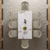 Modern Rectangular Dining Table For 6 - 8, Plated Hourglass Base, Sintered Stone Top - Gold / White - Image 11