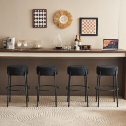 Round High Bar Stools (Set of 2), Contemporary Upholstered Dining Stools For Kitchens, Coffee Shops And Bar Stores - Black