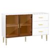 Modern Sideboard Buffet Cabinet Marble Sticker Tabletop And Amber-Yellow Tempered Glass Doors With Gold Metal Legs & Handles - White - Image 13