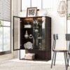 Modern Minimalist Tall Lighted Display Cabinet With Tempered Glass Door - Black / Dark Walnut - Image 6
