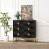 3 Drawer Storage Cabinet, 3 Drawer Modern Dresser, Chest Of Drawers With Decorative Embossed Pattern Door For Entryway, Living Room, Bed Room - Black - Image 9