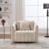 Upholstered Oversized 360 Degree Swivel Accent Barrel Chair And Half Cozy Sofa With 3 Pillows, Channel Tufted Pumpkin Shape Club Armchair For Living Room, Bedroom, Office, Lounge - Beige - Image 4