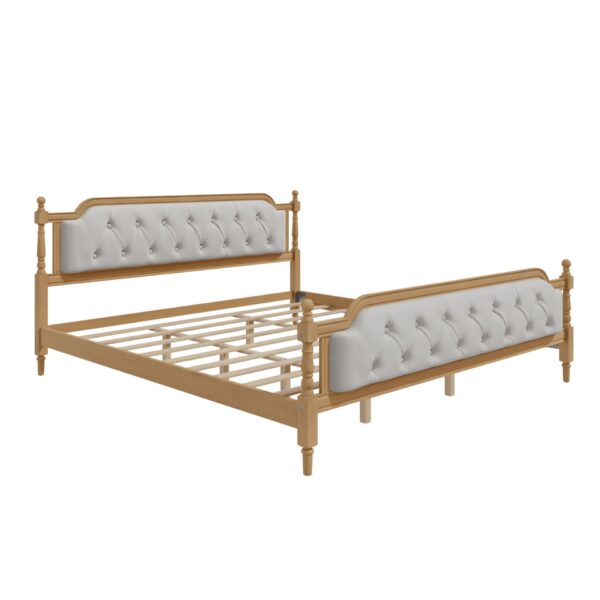 King Size Traditional Style Solid Bed Frame With Upholstered Tufted Headboard, No Box Spring Needed - Walnut
