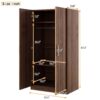 2 Door Wooden Wardrobe Armoire With 3 Storage Shelves - Brown - Image 3