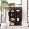 Modern Minimalist Tall Lighted Display Cabinet With Tempered Glass Door - Black / Dark Walnut - Image 4