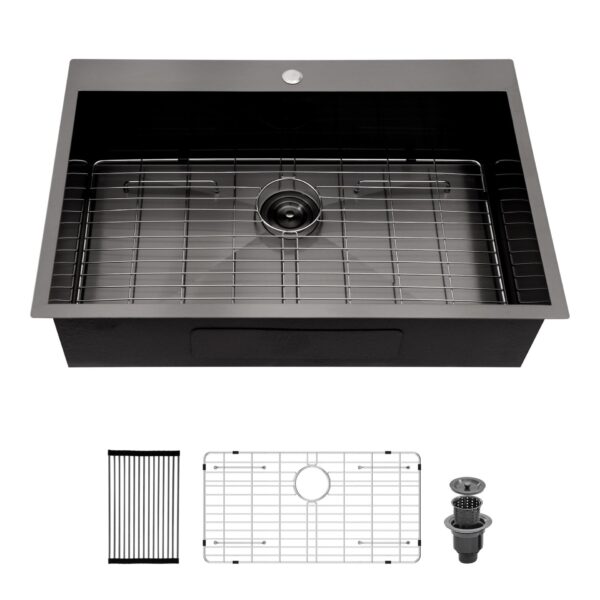 30" Modern Topmount Kitchen Sink Stainless Steel 16 Gauge Single Bowl - White