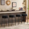 Round High Bar Stools (Set of 2), Contemporary Upholstered Dining Stools For Kitchens, Coffee Shops And Bar Stores - Black - Image 7