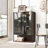 Modern Minimalist Tall Lighted Display Cabinet With Tempered Glass Door - Black / Dark Walnut - Image 2
