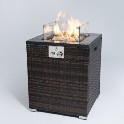 Propane Gas Fire Pit Table, 50000 Btu Square Fire Pit, Tile Tabletop With Beautiful Wicker Base For Outside Patio Deck Garden Courtyard - Espresso