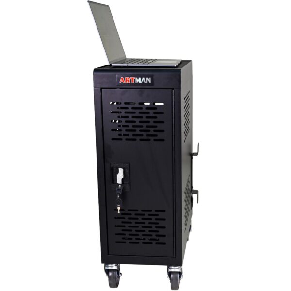 16 Bay Mobile School Charging Cart Station For Chromebook, Tablet And Laptop Computer With Power Strip Included - Black