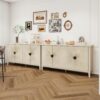 4 Door Sideboard, Carved Sideboard Buffet Cabinet With Storage, Modern Coffee Bar Cabinet With Adjustable Shelf For Living Room, Dining Room, Kitchen - Natural - Image 7
