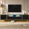 Modern TV Stand For TVs Up To 80", Entertainment Center With 2 Shelves And LED Lights, TV Storage Cabinet With 2 Drawers, 2 Cabinets And Metal Legs For Living Room - Black - Image 2