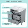 Bathroom Vanity With Ceramic Sink, Flip Out Drawer Design For Plumbing, Soft Close Drawers Painted Cabinet With Solid Wood Legs - Gray - Image 7