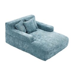 Chenille Interior Lazy Sofa Chaise Lounge Armchair With 3 Pillows And Armrests - Mint Blue