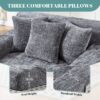 Chenille Interior Lazy Sofa Chaise Longue Armchair With 3 Pillows And Armrests - Gray - Image 6