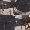 Modern Man-Made Stone Round Metal Dining Table, Position For 6 People - Gold / Black - Image 3
