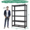 Heavy Duty 5 Tier Adjustable Metal Mesh Storage Rack With 2000 Lbs Capacity - Brushed Nickel - Image 3