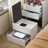 3 In 1 Vanity Desk With Flip Top Mirror, Compact Makeup Table With Glass Top And 3 Drawers For Bedroom - White - Image 5