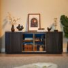 Modern 64" Wavy TV Cabinet With LED Lights - Black - Image 5