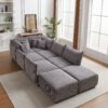 Multi Module Combination Style Sofa For Living Room And Other Lounge Spaces, Modern Minimalist Corduroy Combination Sofa With 2 Comfort Cushions With USB & C Charging Ports, 2 Sets - Gray - Image 18