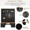 Farmhouse 4 In 1 Hall Tree With Wood Grain Bench And Top, Multifunctional Coat Rack With Hooks And Shell Handles, Mudroom Bench With Adjustable Shelves For Hallway, Living Room - Black - Image 9