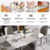 63" Modern Artificial Stone Pandora White Curved Metal Leg Dining Table, 6 People - Antique White / Black - Image 11