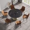 53.15" Modern Artificial Stone Round Carbon Steel Base Dining Table, Can Accommodate 6 People - Black / White - Image 2