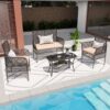 Rattan Wicker Patio Furniture Set With Tempered Glass Table And Cushions, 4 Pieces - Beige - Image 4