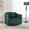 Upholstered Oversized 360 Degree Swivel Accent Barrel Chair And Half Cozy Sofa With 3 Pillows, Channel Tufted Pumpkin Shape Club Armchair For Living Room, Bedroom, Office, Lounge - Green - Image 3