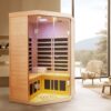 2 Persons Large Glass Front Deluxe Version Hemlock Far Infrared Corner Sauna Room - Natural - Image 7