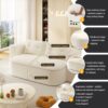 2 In 1 Foldable Sofa Plush Corduroy Sofa Convertible Floor Sofa Bed Deep Seating With Multi Functional Blanket Suitable For Living Rooms - Beige - Image 15