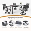 5 Pieces Outdoor Patio Dining Set, Rectangular Table & 4 Swivel Rock Dining Chairs With Sunbrella Cushion - Ember Black - Image 5