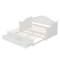 Twin Size Daybed With Extendable Trundle And Storage Drawers, Cottage Style - White