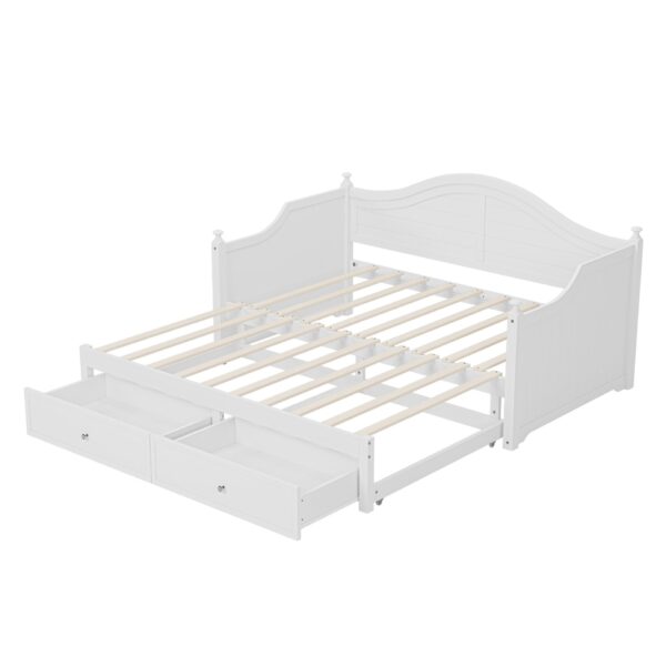 Twin Size Daybed With Extendable Trundle And Storage Drawers, Cottage Style - White
