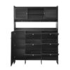 Multifunctional Tipping Bucket Shoe Cabinet With Storage Shelf & 6 Flip Drawers, Large Hall Tree With Tempered Glass Doors, Foyer Cabinet With 4 Hooks For Hallway - Black - Image 11