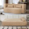 2 In 1 Convertible Sofa Bed, Full Size Folding Loveseat Couch With Soft Teddy Fabric, Floor Sofa Mattress With 2 Pillows, Space Saving Futon For Small Living Room, Dorm - Apricot - Image 6