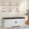2 Tier Shoe Bench With Padded Seat, 2 Barn Doors And Adjustable Shelves, For Entryway And Living Room - White - Image 6