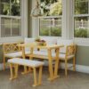 Farmhouse Solid Wood Dining Nook Set For 6, Space Saving High Top Corner Table With Bench & Chairs - Natural / White - Image 4