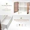 Modern Sideboard Buffet Cabinet Marble Sticker Tabletop And Amber-Yellow Tempered Glass Doors With Gold Metal Legs & Handles - White - Image 6