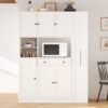 Freestanding Buffet With Hutch, Large Kitchen Pantry Storage Cabinet Cupboard With Pull Out Side Cabinet, Door Shelves And Drawer - White - Image 3
