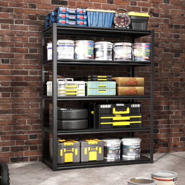Industrial Metal 5 Tier Storage Shelves, Adjustable Heavy Duty Garage Shelving Unit - Brushed Nickel