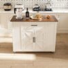Rustic Movable Kitchen Island On Wheels With Storage & Power Outlet - White - Image 10