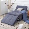 Modern Folding Ottoman Bed With Adjustable Backrest, Convertible Futon Chair Sofa Bed Metal - Gray - Image 2
