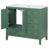 Elegant Vintage 36" Bathroom Vanity With Sink And Soft Closing Door, 4 Drawers Of Different Sizes Frame - Green - Image 16