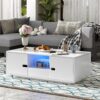 Modern High Glossy Rectangle Coffee Table, Accent Furniture With 16 Color LED Lights For Living Room - White - Image 2