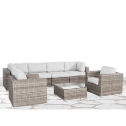 6 Person All Weather Rattan Patio Seating Set With Cushions - Gray Mix