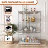 Modern Display Cabinet With LED Lights, Tempered Glass 2 Door Storage Case With 3 Shelves For Living Room - Transparent - Image 14