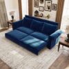 King Pull Out Sofa Bed, Chesterfield Sofa, 3 In 1 Velvet Convertible Sleeper Sofa With Nailhead Trim & Rolled Arm For Living Room, Bedroom, Apartment, Office - Blue - Image 4